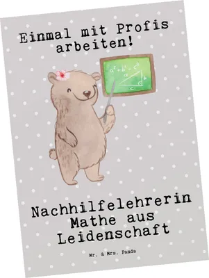 Produktbild von Mr. & Mrs. Panda Postkarte Nachhilfelehrerin Mathe Leidenschaft - Grau Pastell - Geschenk, Nachhilfe, Ansichtskarte, Ansichtskarten, Fotokarte, Nachhilfeunterrricht