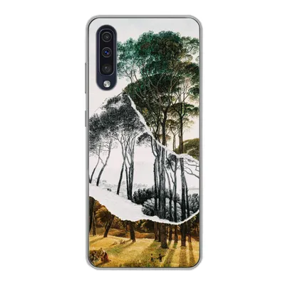 Produktbild von MuchoWow® Handyhülle Schutzhülle Hülle für Samsung Galaxy A30s Italienische Landschaft Schirmkiefern - Kunst - Hendrik Voogd - Malerei - Schwarz-Weiß - Alte Meister Silikon Softcase Handy Hülle - Karteninhaber