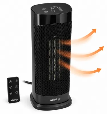 Obrázek produktu pro Relaxdays, topný ventilátor, keramický ohřívací prvek PTC, 2 stupně výkonu, 1100/2000 W, režim ECO, oscilace, časovač 24 hodin, dálkové ovládání, černá barva, Obrázek vytvořený pomocí AI