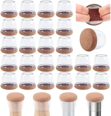 Produktbild von Transparente Silikon Stuhlbein Bodenschoner, Φ 28-37 mm Stuhlbeinkappen Filzgleiter, Möbel-Filzgleiter, Schutz vor Kratzern, Geräuschreduzierung, rund, 32 Stück