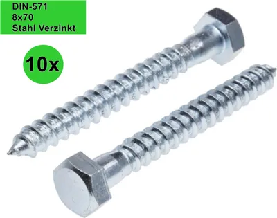 Produktbild von 10x 8x70 DIN571 Edelstahl Sechskant Holzschrauben Schlüsselschrauben #706188