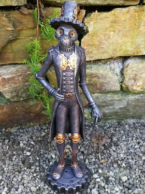 Produktbild von Gilde Figur, Affe, "Steampunk Monkey", Kunstharz, silberfarben, VE 2, L. 9 cm, B. 13 cm, H. 35 cm 37261 4063387372616