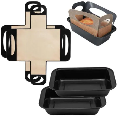 Image de Moule à pain, lot de 2, dimensions 27,5 x 15 x 6 cm, avec 2 tapis de cuisson, en acier au carbone, antiadhésif