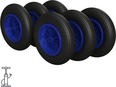 Produktbild von 6 x Luftrad Ø 370 mm 3.50-8 Gleitlager Schubkarrenrad Reifen, schwarz/blau