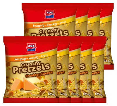 Immagine prodotto di XOX Crunchy Pretzels Formaggio al Cheddar pezzi di pretzel 125g confezione da 9