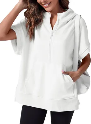 Produktbild von Damen Longline Hoodie Oversize mit Kapuze, V-Ausschnitt und Seitentaschen