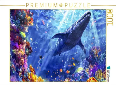 Produktbild von CALVENDO Puzzle Schwimmen mit dem Meeressaurier im Korallenriff | 1000 Teile Lege-Größe 64x48cm Foto-Puzzle für glückliche Stunden