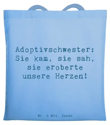 Produktbild von Mr. & Mrs. Panda Shopping Tasche Spruch Adoptivschwester Herz - Sky Blue - Geschenk, Jutebeutel, Eroberung, Geschwisterliebe, Laptoptasche, Weihnachten, Jubiläen, Herzen