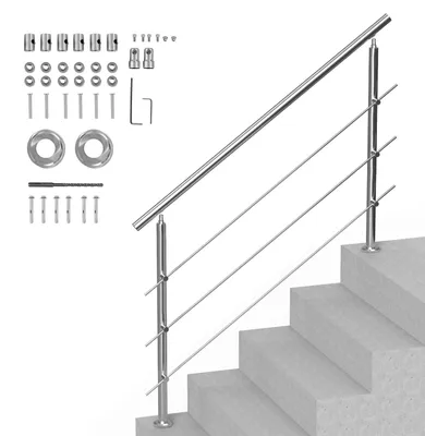 Treppengeländer-Set, 150 cm, Edelstahl, 3 Querstreben, verstellbar