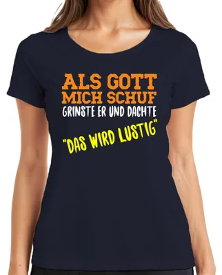 Obrázok produktu pre Boh sa usmieval, keď ma stvoril Kresťanský humor sarkazmus vtip Dámske tričko, Navy, M