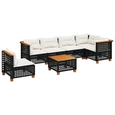 Productafbeelding van vidaXL 7-delige tuinmeubelset met kussens, zwart, polyrotan