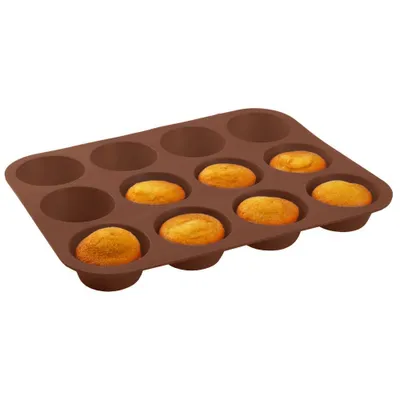 Produktbild von ORION Muffinblech aus Silikon für 12 Muffins Kuchenform Muffinform für Cupcakes braun