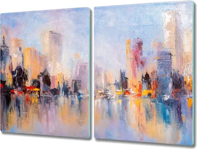Produktbild von Coloray Herdabdeckplatte 2x40x52 cm Schneidebrett Kochplattenabdeckung Küchenbrett Hackbrett - Malerei der Stadt
