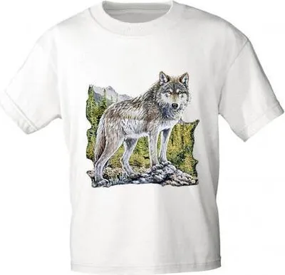 Produktbild von T-Shirt mit Print - Wolf - 10846 - versch. Farben zur Wahl - Gr. S-2XL Color - weiß Größe - S