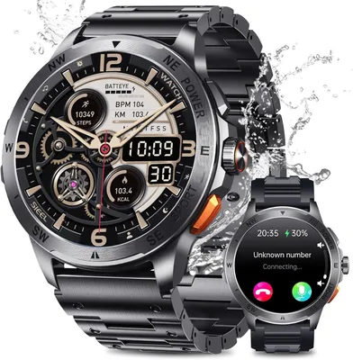 Produktbild von Herren Smartwatch 1.43 Zoll AMOLED Fitness Uhr mit Bluetooth Telefonfunktion 24/7 Herzfrequenz & SpO2 Monitor 100+ Sportmodi IP68 wasserdicht