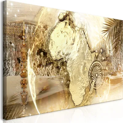 Produktbild von Wandbild Mega XXXL Weltkarte 250x125 cm Einteiliger XXL-Format Kunstdruck zur Selbstmontage Leinwandbilder moderne Bilder DIY Wanddekoration Wohnung Deko Afrika Ornament Palmen n-C-0320-ak-e
