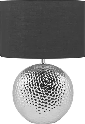 Image de BELIANI Lampe à poser en céramique argentée 51 cm abat-jour en tissu base ronde noire câble avec interrupteur moderne