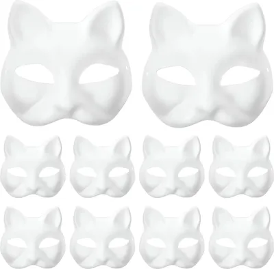 A collection of blank white cat masks.