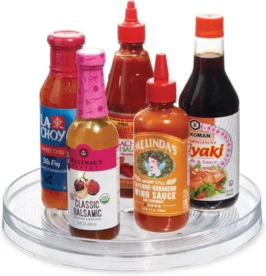 Immagine prodotto di Organizer da cucina, grande scaffale girevole in plastica senza BPA per la dispensa, scaffale girevole per contenitori e spezie, trasparente