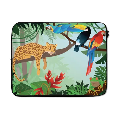 Produktbild von MuchoWow® Laptop Hülle 15 Zoll Dschungeltiere - Tukan - Jungen - Mädchen - Leopard Laptoptasche - Laptoptasche - Sleeve - Rundum-Schutz