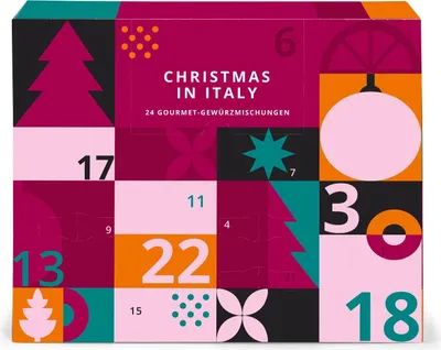 Produktbild von Food & Feinkost Gewürz Adventskalender 2026 "Xmas in Italy", 24x Gewürze, Salze, Kräuter, Risotto