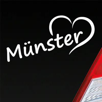 Produktbild von Auto Aufkleber Münster Herz Heart Stadt City Liebe Love 18,5x8 cm Weiss Matt Sticker Heckscheibenaufkleber