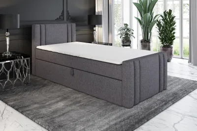 Produktbild von Boxspringbett, Jugendbett KLAUS 80x200 (Rechts) mit Bettkästen, Bonell-Matratze und Topper. Farbe: Grau.
