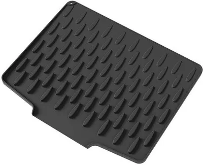 Produktbild von Unyqoos® Faltbare Silikon-Abtropfmatte mit Abfluss – lebensmittelecht, hitzebeständig bis 220°C, spülmaschinenfest, schwarz, für Küche & Spüle