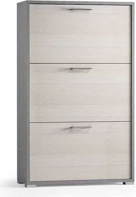 Produktbild von Schuhschrank aus Lärchenholz, 18 cm tief, mit 3 Türen für 9 Paar Schuhe.