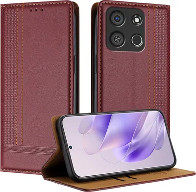 Produktbild von Handyhülle für itel A05S Leder Flip Klappbare Schutzhülle mit Standfunktion Dunkelrot