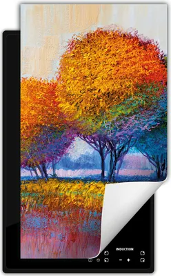 Produktbild von DarHaus Herdabdeckplatte 1 teilig 30x52 cm Anti Rutsch Matte Aufrollbar, bunt - Bäume