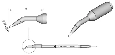Obrázok produktu pre JBC spájkovací hrot série C245, okrúhly tvar, C245126/Ø 0,4 mm, zahnutý C245126