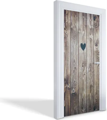 Produktbild von Türdeko Aufkleber Selbstklebende Wandsticker Personalisiert - Herz aus Holz - 95 x 205 cm