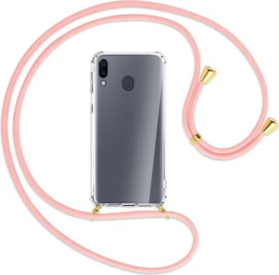 Produktbild von Handykette Backcover-Schutzhülle mit Band (Metall goldfarben) für Samsung Galaxy M20 - rosa