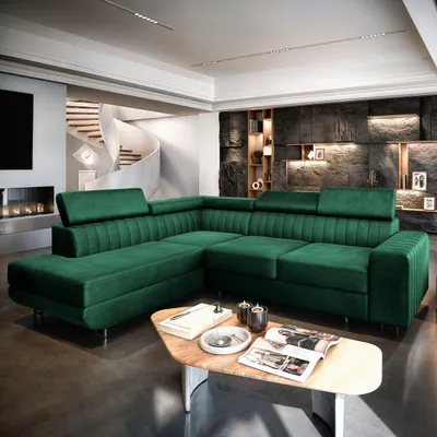 Produktbild von Masseno Ecksofa NOLA L-S mit Schlaffunktion L-Form, Sofa mit Bettkasten, Wohnzimmersofa, Couch, Soffa, Bettsofa, Couchgarnitur- Grün, MONOLITH 37