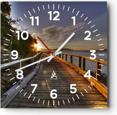 Produktbild von Wanduhr - Quadrat - Glasuhr - Fußgängerbrücke Himmel Wasser - 30x30cm - Schleichendes Uhrwerk - Lautlos - zum Aufhängen bereit - Dekoration Modern - Wanddekoration aus Glas - C4AC30x30-0125