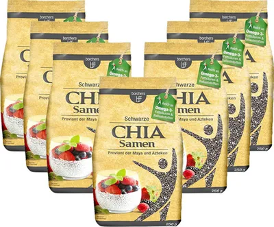 Produktbild von 7 x borchers Schwarze Chia Samen | Reich an Ballaststoffen | Quelle für Proteine | Omega-3-Fettsäuren | 250g