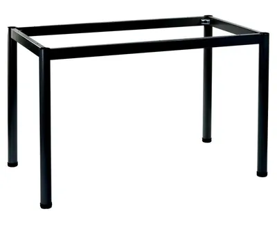 A black metal table frame on a white background.