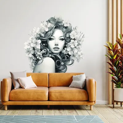 Produktbild von Decords Wandtattoo – Frauensilhouette mit blühendem Gedankenmotiv, 140 x 140 cm