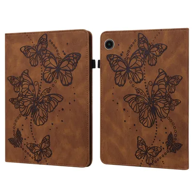 Produktbild von Für Samsung Galaxy Tab A9 Schmetterling Muster 2 Kunstleder Hülle Cover Tasche Braun