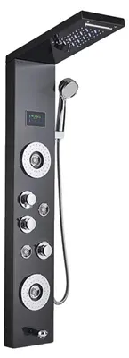 Image de Panneau de douche, éclairage LED intégré, jets de massage corporel, noir 8006