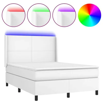 Produktbild von vidaXL Boxspringbett mit Matratze & LED Weiß 140x200 cm Kunstleder