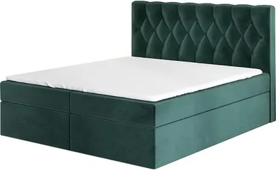 Produktbild von Boxspringbett EIRIK 140 x 200 mit 2 Bettkästen, Bonell-Matratze und Topper. Farbe: Dunkelgrün