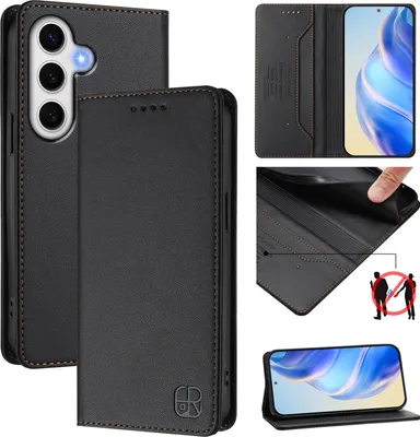 Produktbild von Lederhülle für Samsung Galaxy S24 FE Hülle Flip Brieftasche Kartenfächern Ständer Schutzhülle Schwarz
