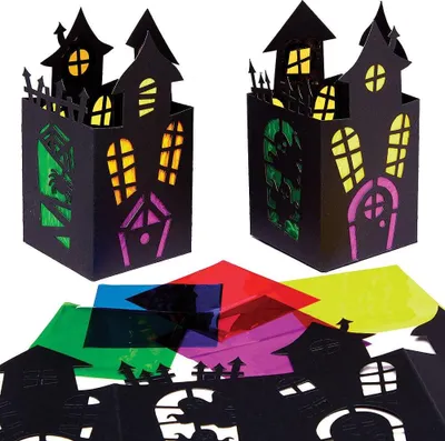 Productafbeelding van Baker Ross FX188 Knutselsets voor spookhuizen voor kinderen - set van 4, papieren lantaarns met decoraties