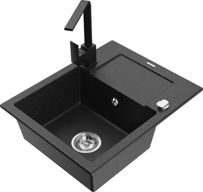 Produktbild von Mexen Enzo 1 Becken-Granitspüle mit Abtropffläche und Mischbatterie Rita, Schwarz/Silbermetallic - 6506-73-670300-70
