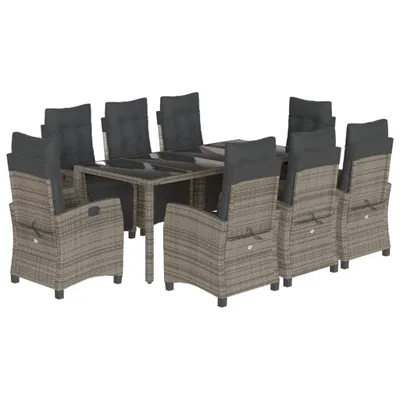 Produktbild von vidaXL 9-tlg. Garten-Essgruppe mit Kissen Grau Poly Rattan