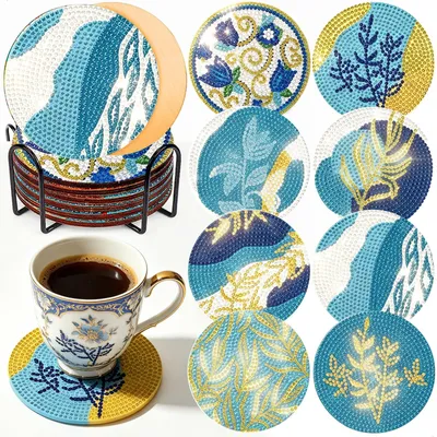 Untersetzer-Set 8er, DIY 5D, Acryl, wasserdicht, rutschfest, Blau