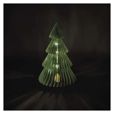 Produktbild von EMOS LED-Tannenbaum aus Papier, 30 cm, faltbar mit 10 LEDs, Warmweiß, 6/18h Timer, batteriebetrieben 3x AA, 10000h, für Innen, Grün, DCAW21