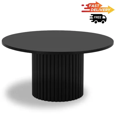 Produktbild von Design-Couchtisch Ollio – Rund, Schwarz, mit geriffeltem Metallfuß, Ø58